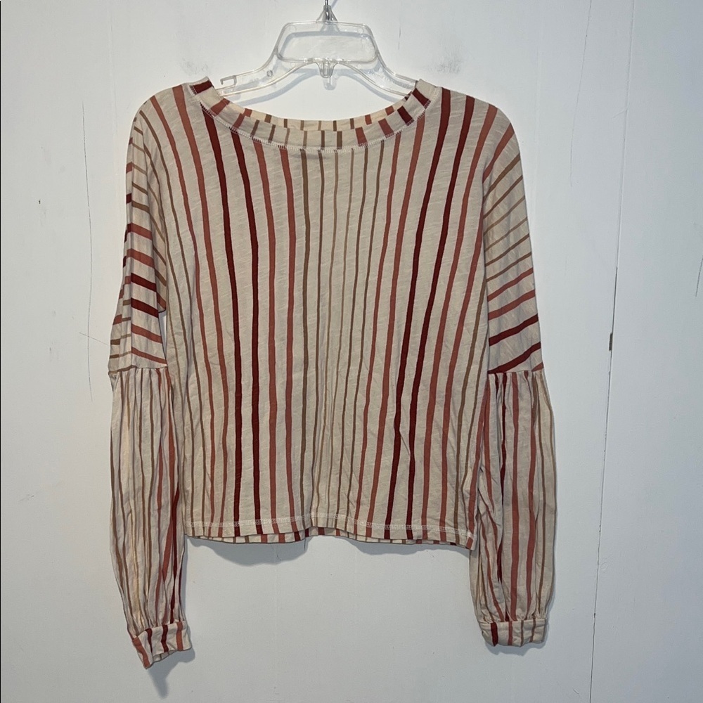 Billabong Red and Cream Striped Blouse with Bell Sleeves 072626
